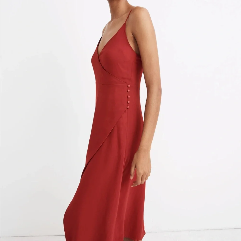 NWT Madewell Red Slip Midi Dress with Slit - Picture 2 of 7